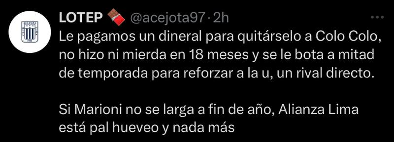 Hinchas de Alianza Lima no perdonaron a Gabriel Costa