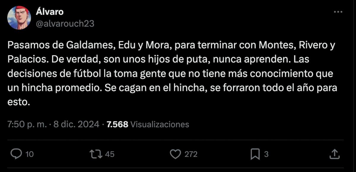 Hinchas de la U explotaron ante la inminente renovación de Palacios.