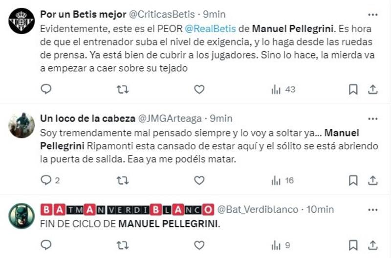 Hinchas del Betis piden la salida de Manuel Pellegrini