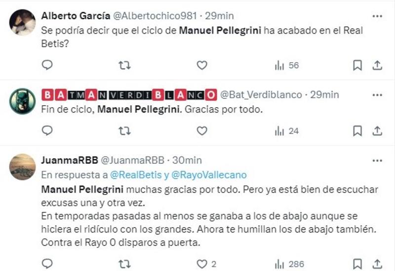 Hinchas del Betis piden la salida de Manuel Pellegrini