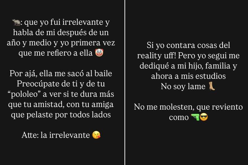 La exchica reality le respondió a Guarén. Créditos: Instagram