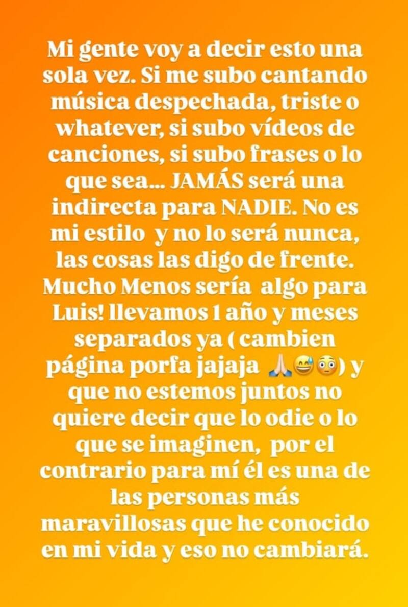 La influencer desmintió indirecta hacia Luis Jiménez. Créditos: Instagram
