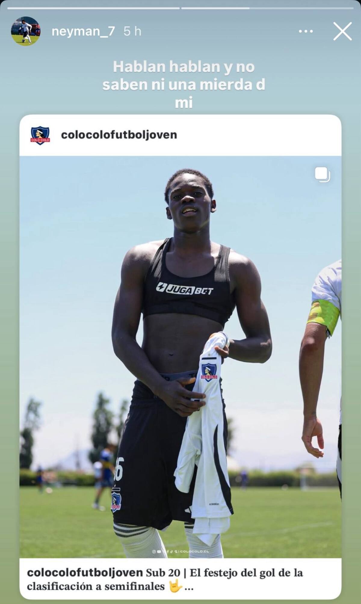 El delantero envió un desafiante mensaje tras convertirse en el héroe del triunfo de Colo Colo Sub 20. Foto: Historia de Manley Clerveaux en Instagram.