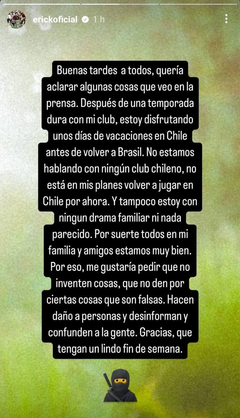 Historia de Instagram que publicó Erick Pulgar