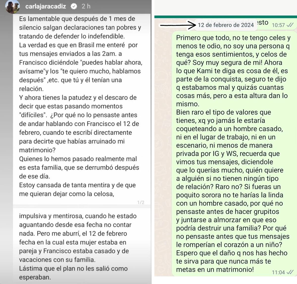 Carla Jara desenmascaró a Camila Andrade. Créditos: Instagram