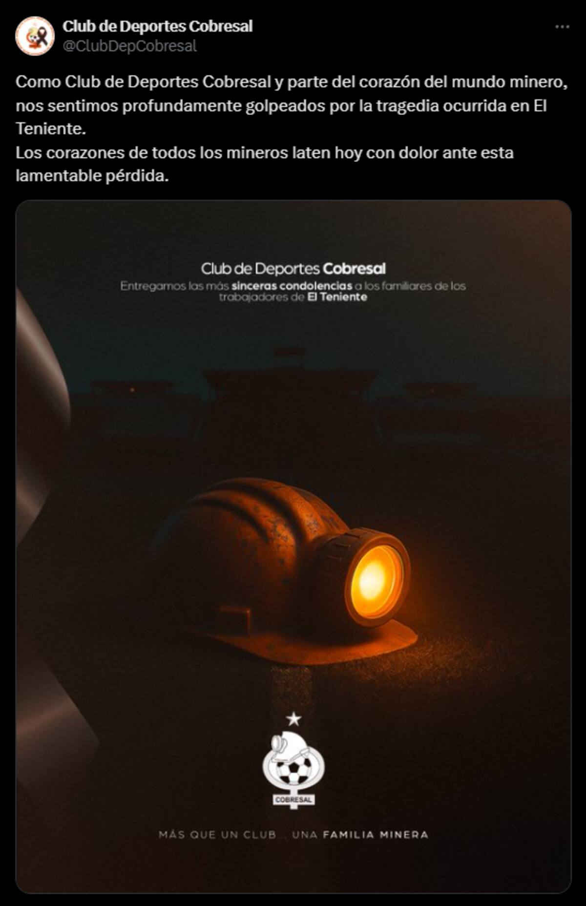 Cobresal y su mensaje a la tragedia de El Teniente.