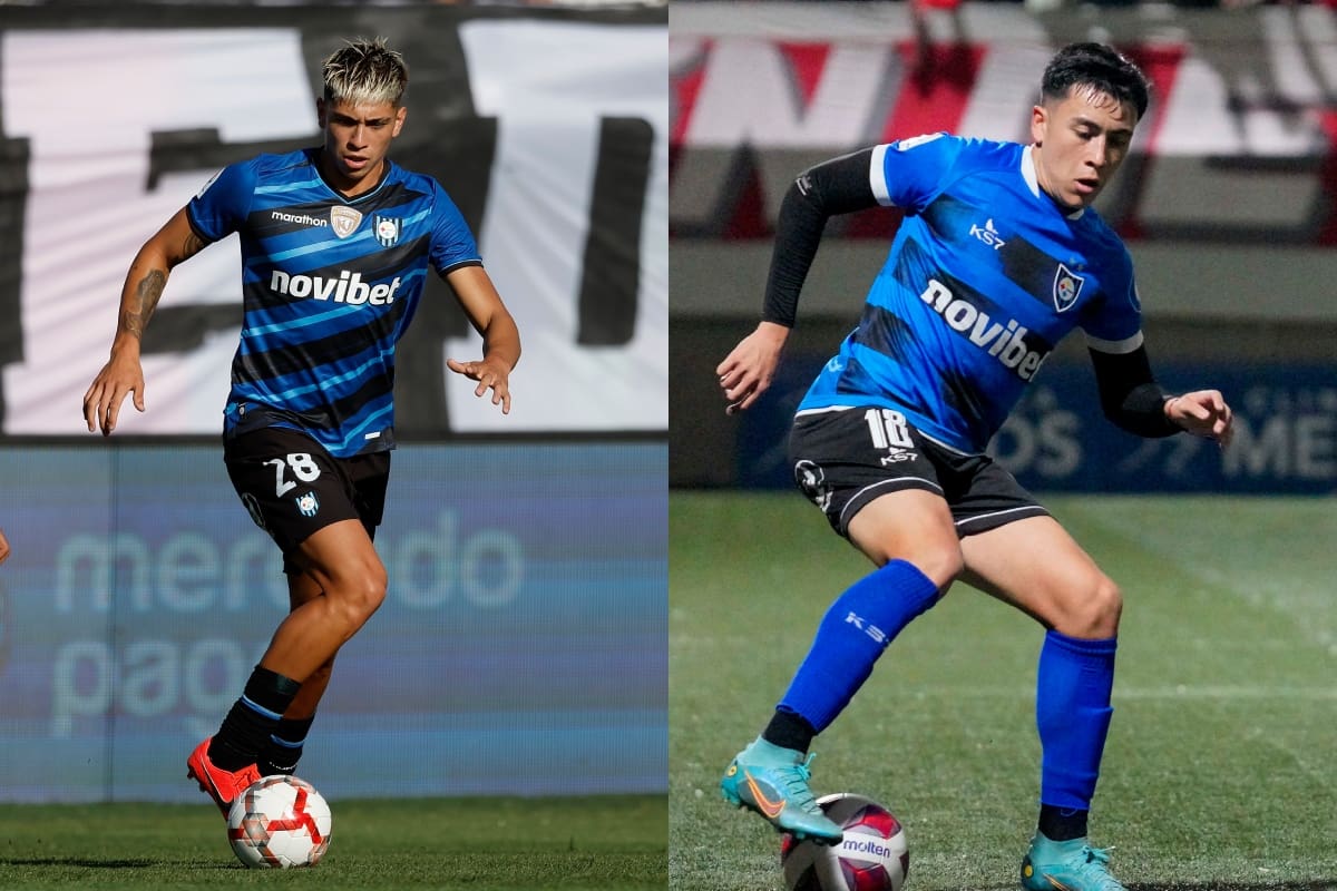 El jugador de Huachipato Maximiliano Gutierrez y Joaquín Gutiérrez.