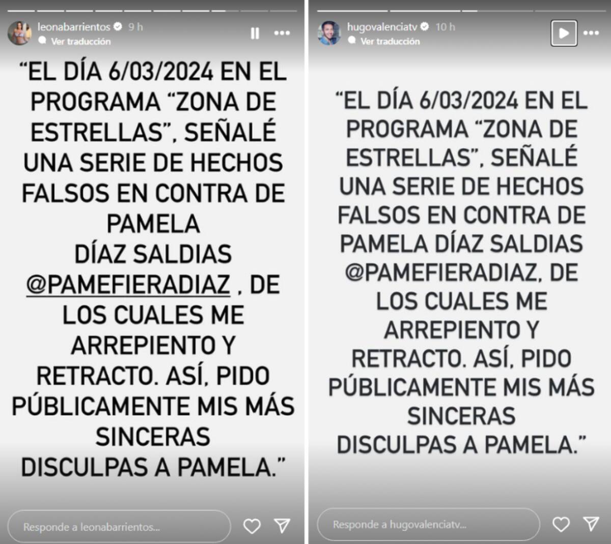 Hugo Valencia y Adriana Barrientos se arrepintieron de sus dichos.