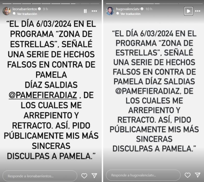 Hugo Valencia y Adriana Barrientos se arrepintieron de sus dichos.