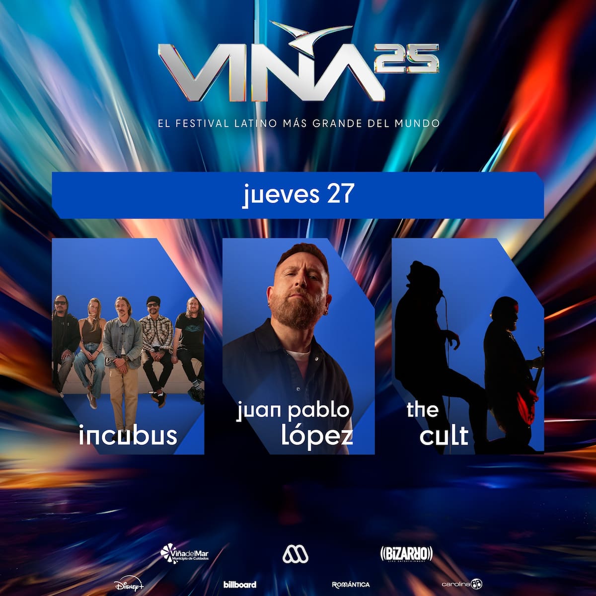 La banda se presentará esta noche junto al humorista Juan Pablo López y la banda británica The Cult. Créditos: Festival de Viña