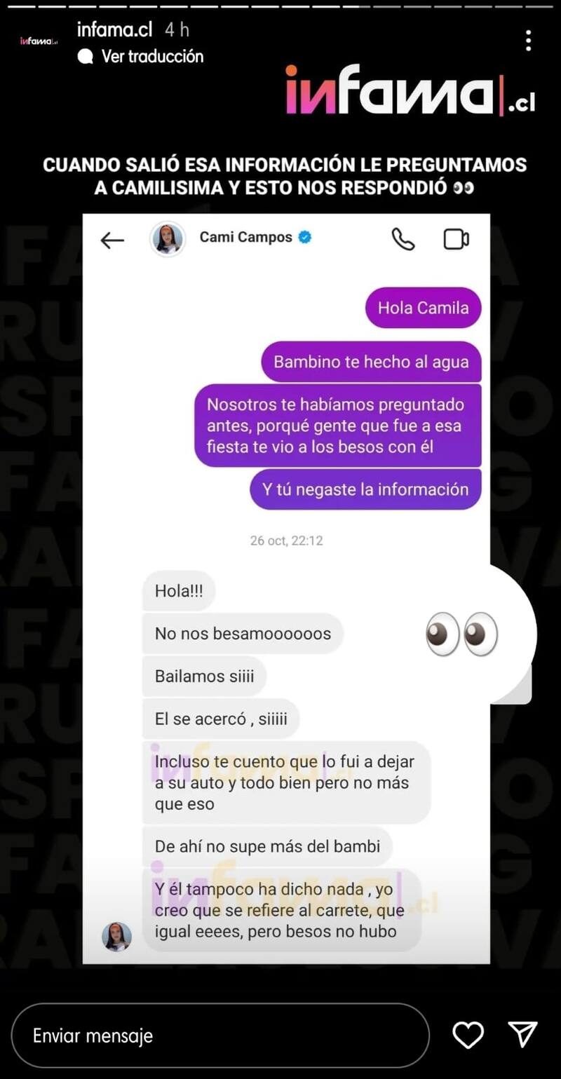 Camilísima estuvo hablando con el portal de farándula, en el que aclaró su relación con Bambino.