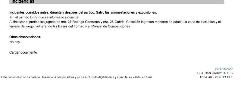 Rodrigo Contreras y Gabriel Castellón fueron mencionados en el informe del partido ante La Serena.