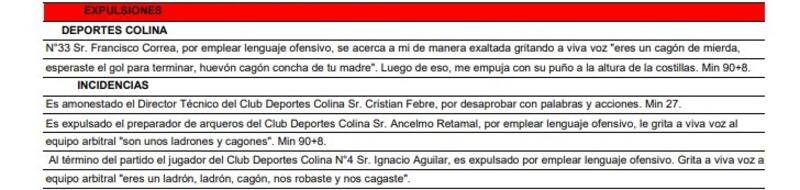 Colina fue un festival de insultos contra el árbitro.