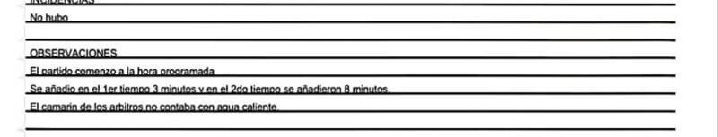 El camarín de los árbitros no tenía agua caliente