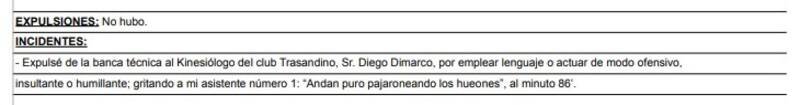 El ataque del kinesiólogo de Trasandino a los árbitros