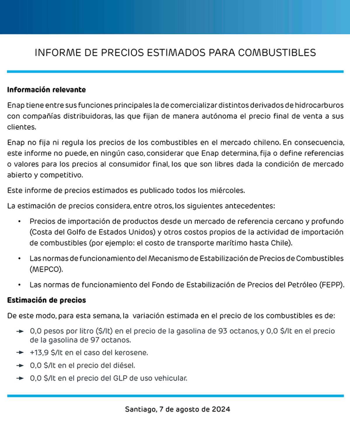 La entidad anunció que la parafina aumentará en $14 por litro a contar de este jueves.