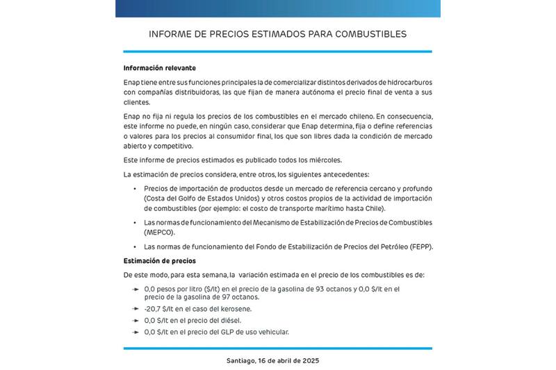 La entidad confirmó un descenso en el precio de la parafina y el estancamiento en los valores del resto de combustibles.
