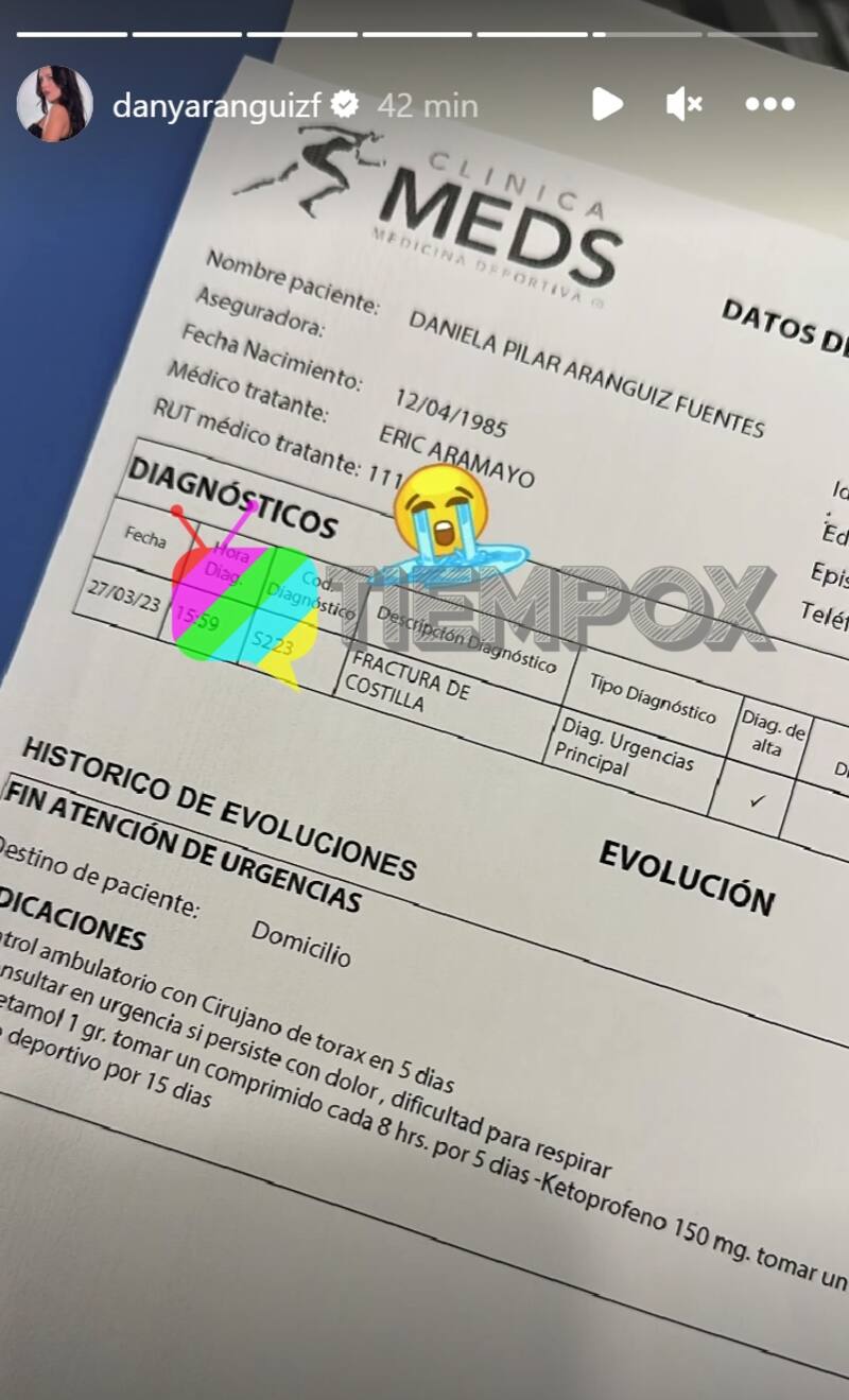 Informe médico de Daniela Aránguiz / Créditos: Instagram