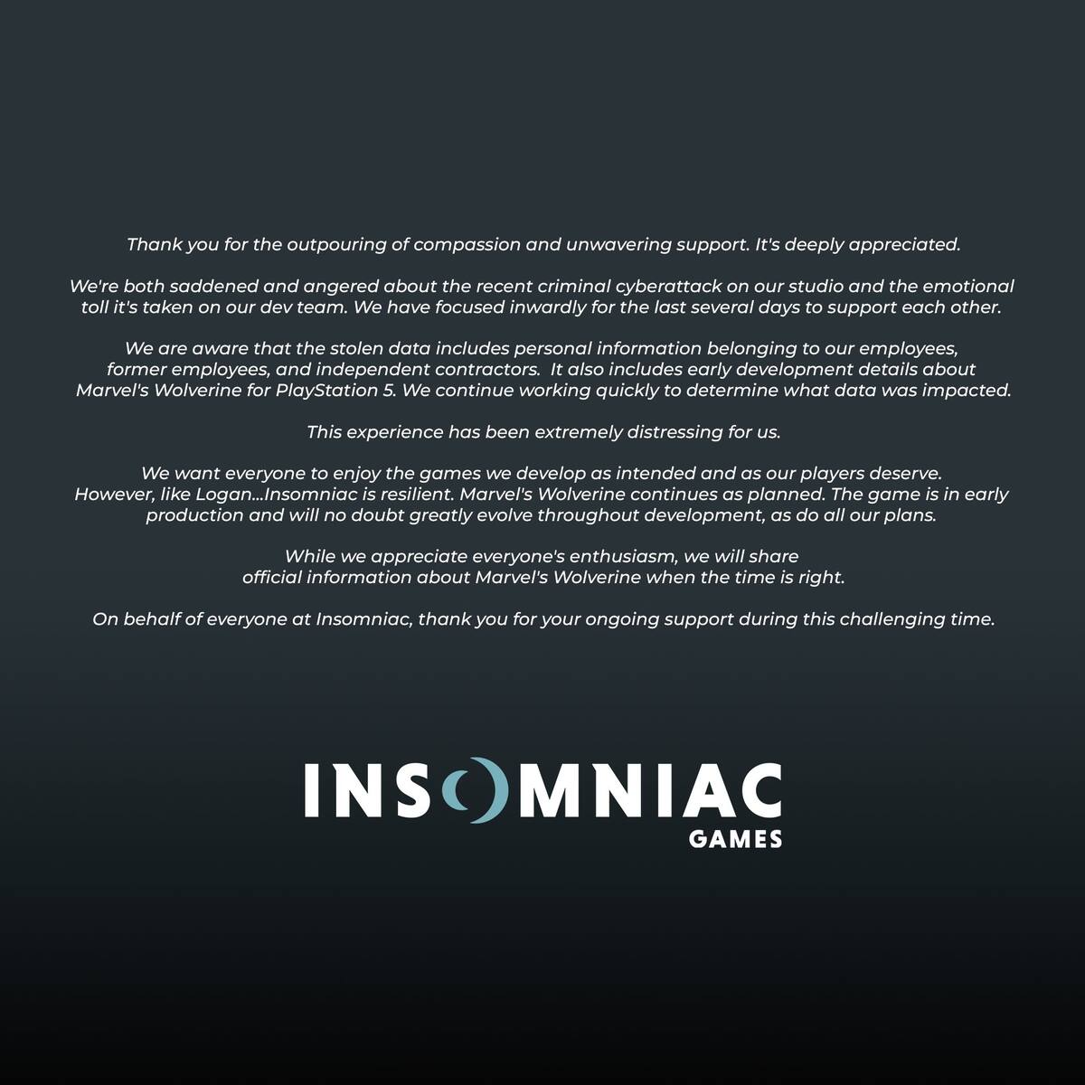 Comunicado enviado por Insomniac