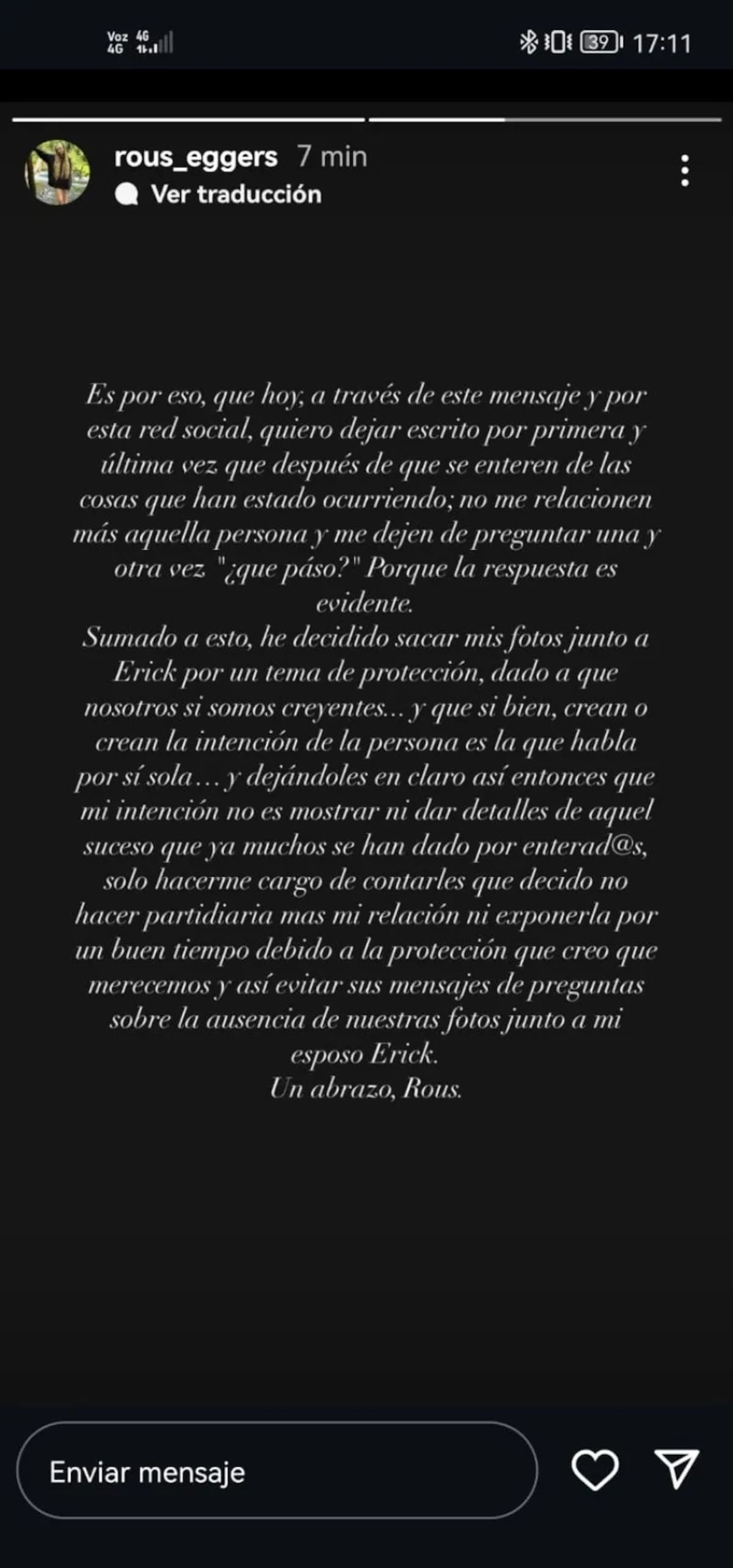 Acusación de la esposa de Erick Wiemberg.