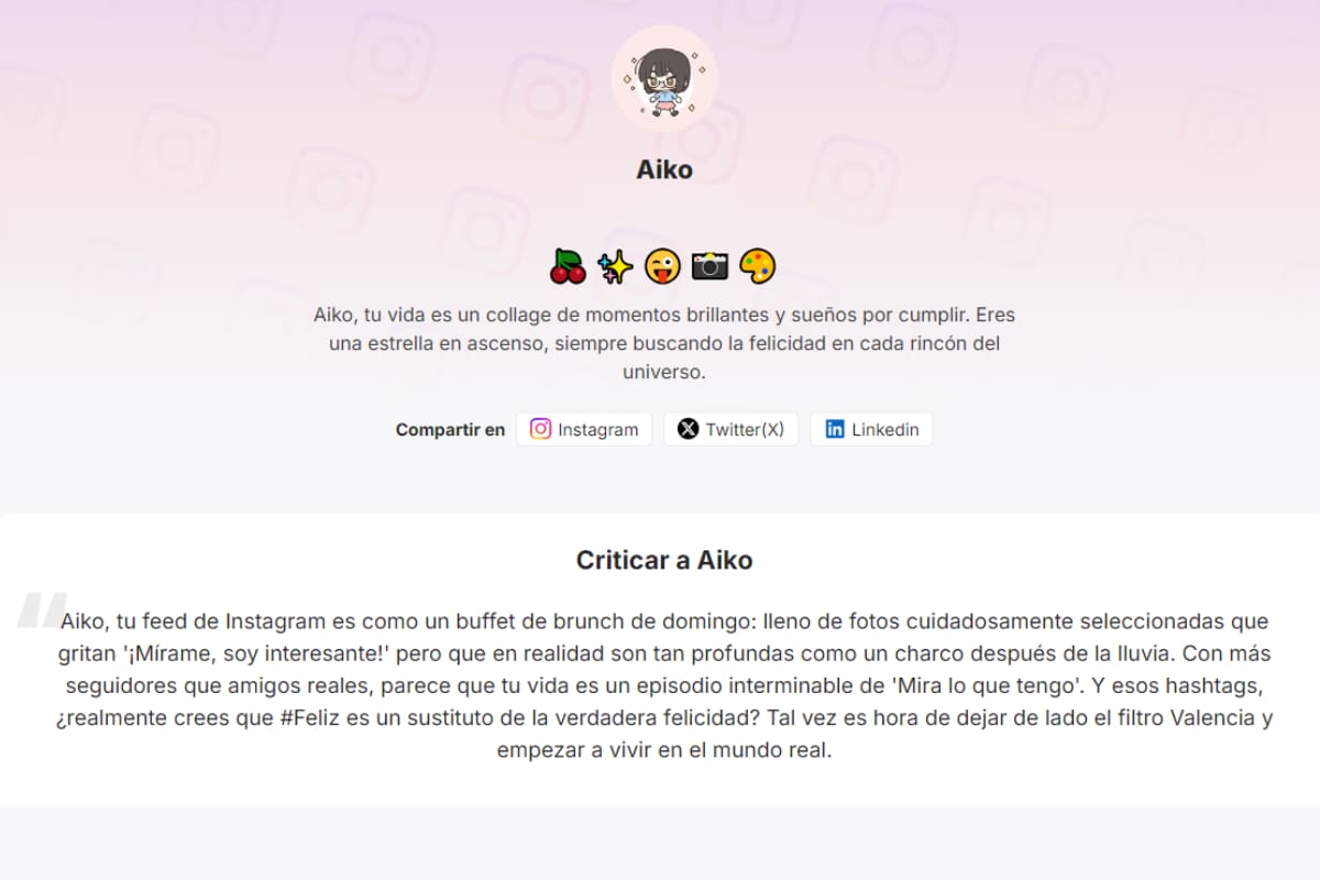 Algo así se verá tu roast de Instagram.