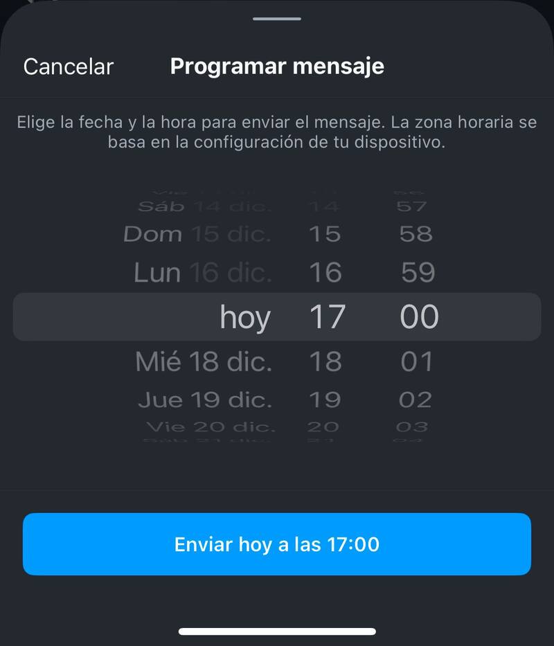 Este es el recuadro que aparecerá a la hora de programar los mensajes.