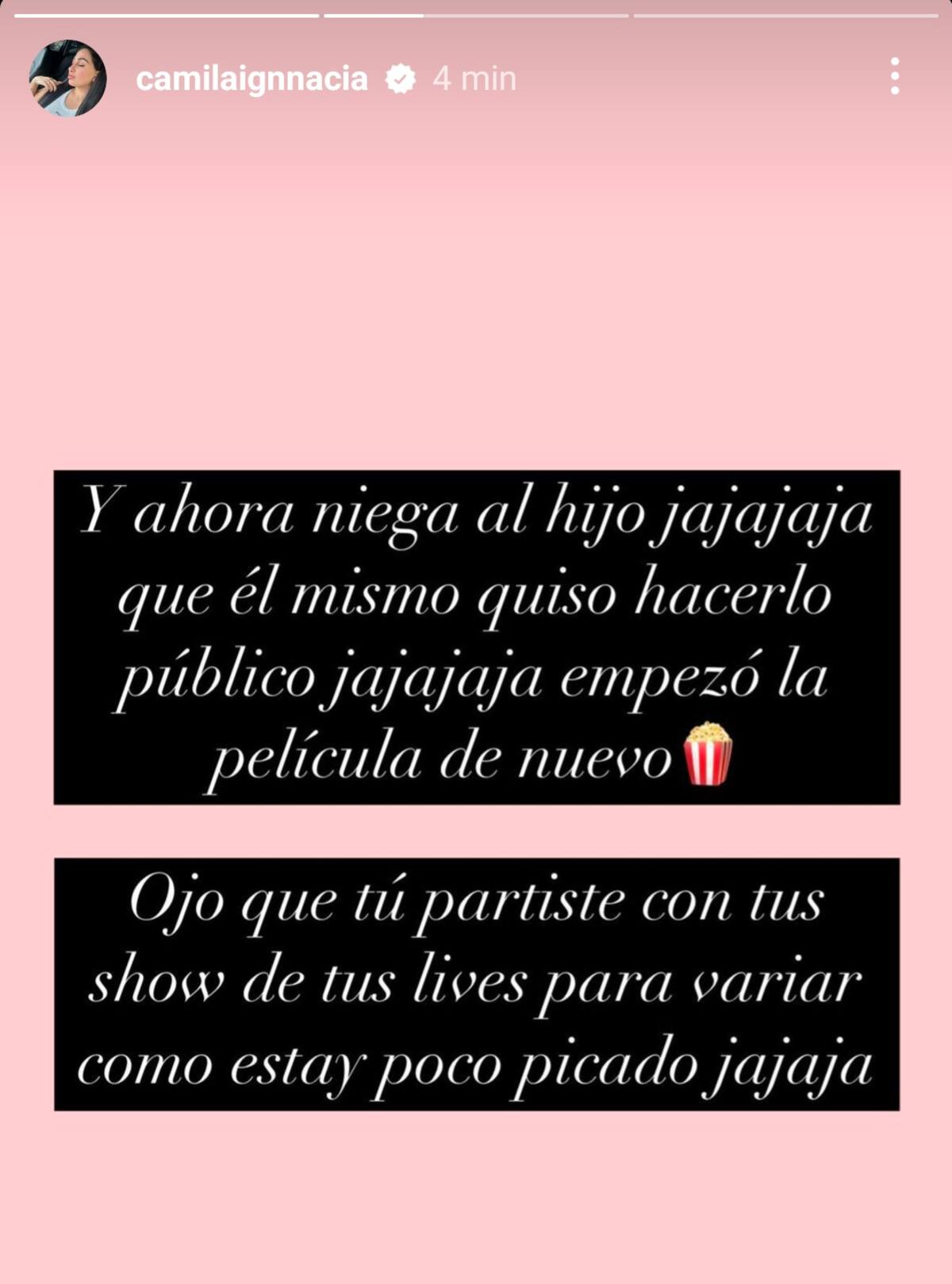 Historias de Camila Sepúlveda, borradas minutos después.