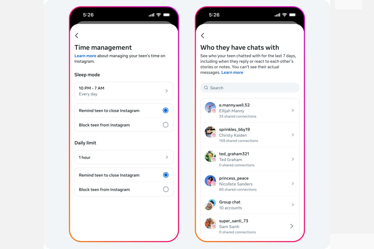 Podrás controlar el tiempo que el o la menor pasa diariamente en Instagram, así como quién chatea con él o ella.