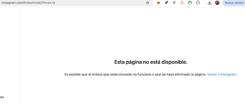 La cuenta ya no se encuentra disponible.
