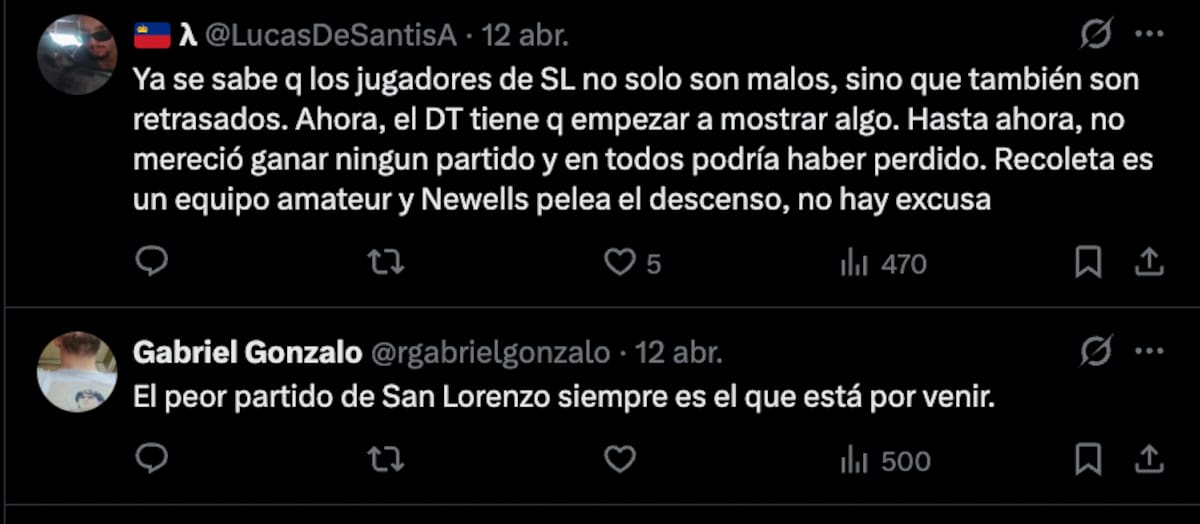 Primera críticas de hinchas de San Lorenzo a Gustavo Álvarez. Foto: Captura.