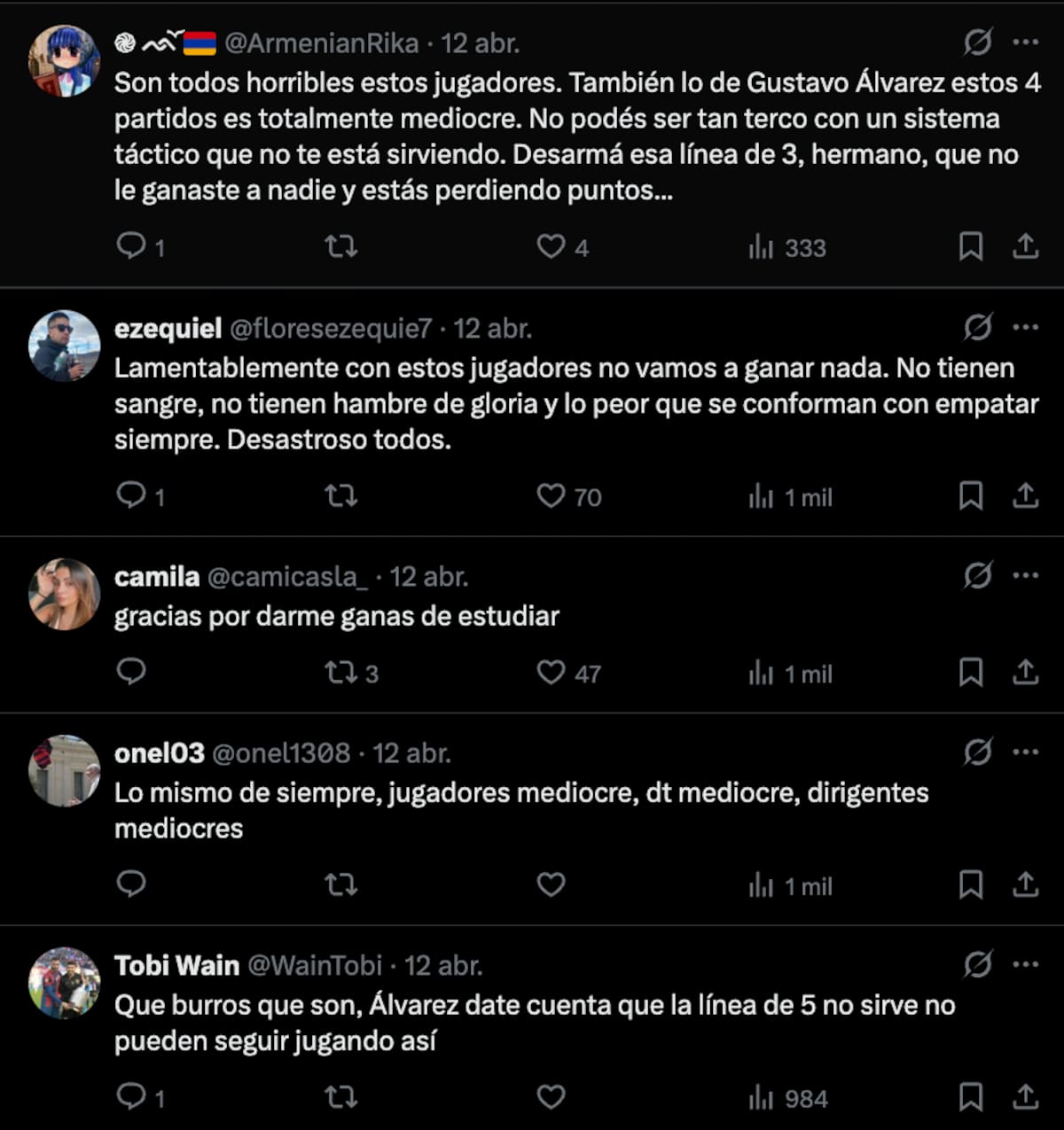 Primera críticas de hinchas de San Lorenzo a Gustavo Álvarez. Foto: Captura.