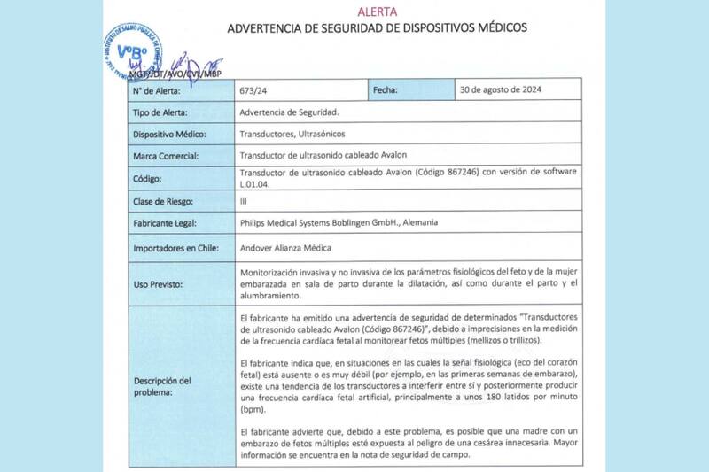 Advertencia de seguridad por aparato que se usa en mujeres embarazadas.