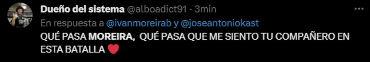Captura de "X" sobre arremetida de Moreria contra José Antonio Kast