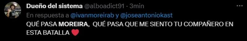 Captura de "X" sobre arremetida de Moreria contra José Antonio Kast