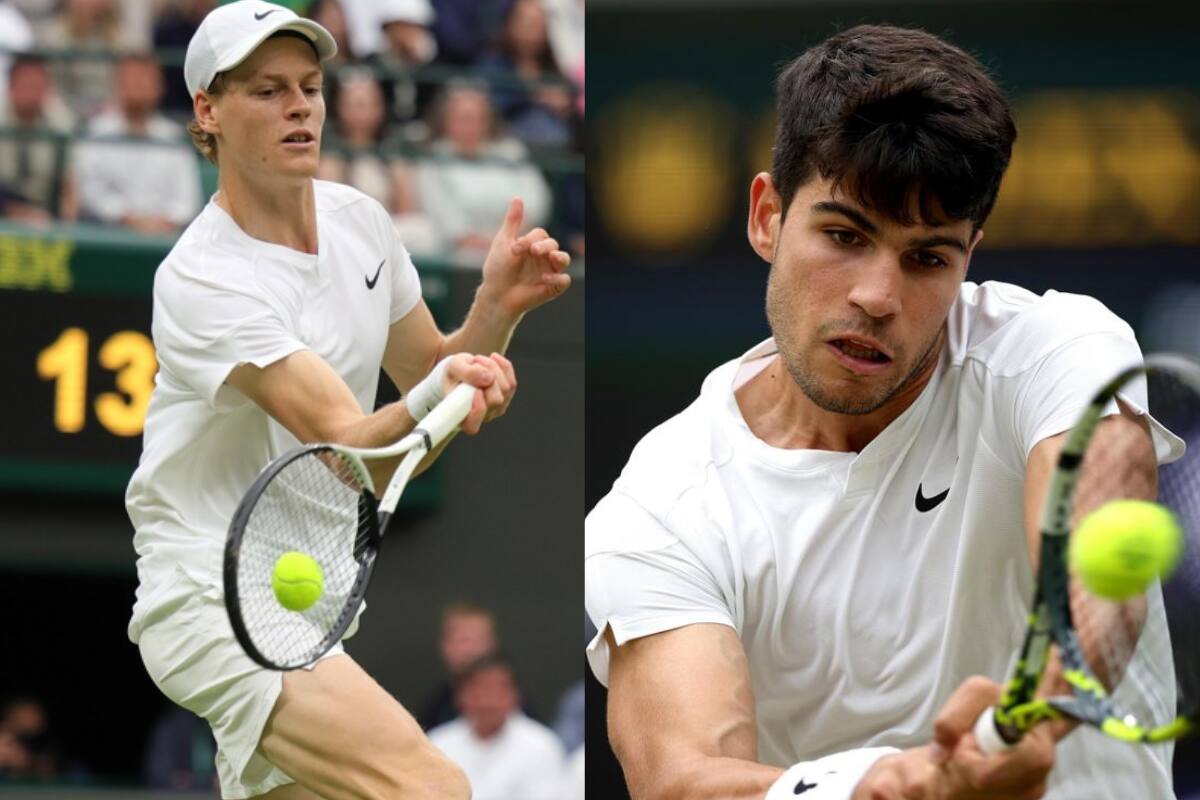 Jannik Sinner y Carlos Alcaraz en Wimbledon. Fotos: EFE