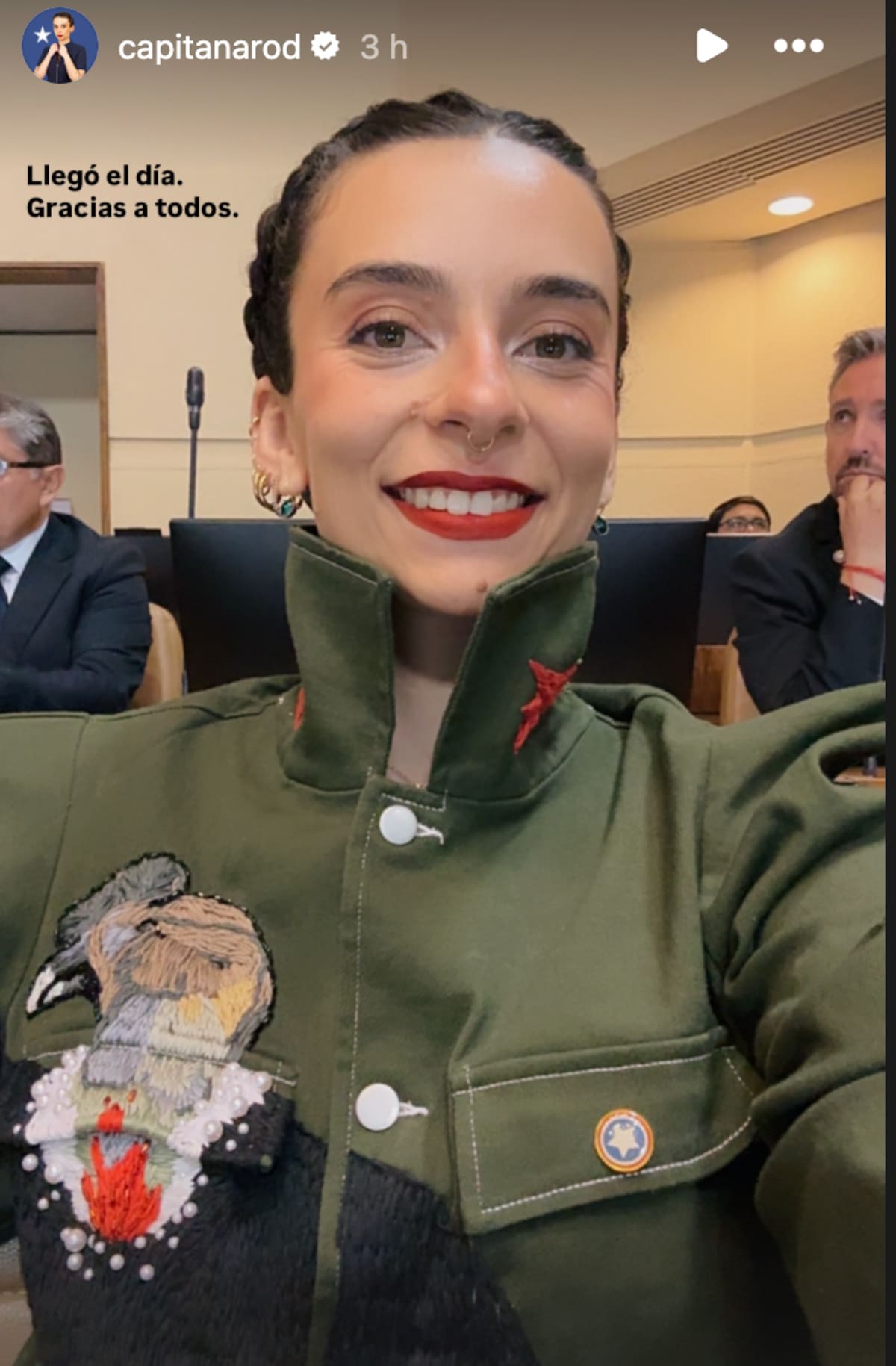 Este fue el mensaje que dejó la nueva parlamentaria en su cuenta de instagram. Foto: @capitanarod