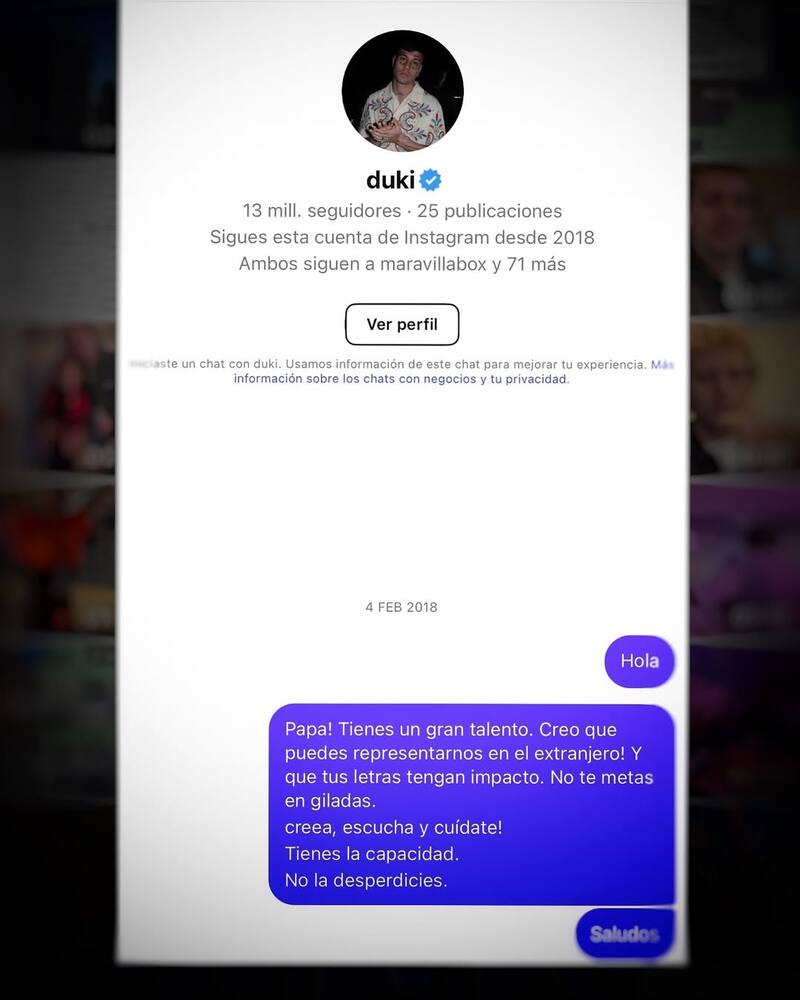 La imagen que compartió el animador de los mensajes que envió.