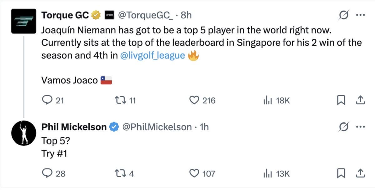 El enorme halago de Phil Mickelson al golfista chileno.