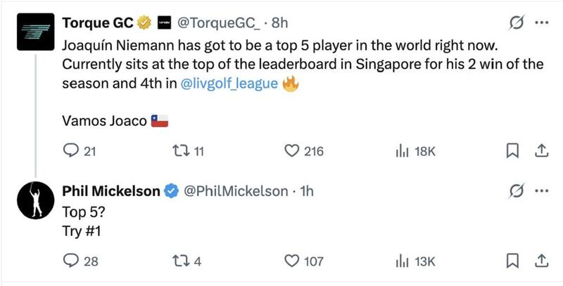 El enorme halago de Phil Mickelson al golfista chileno.