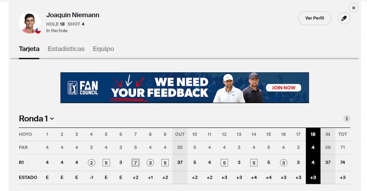 La ronda 1 del chileno en el PGA Championship.
