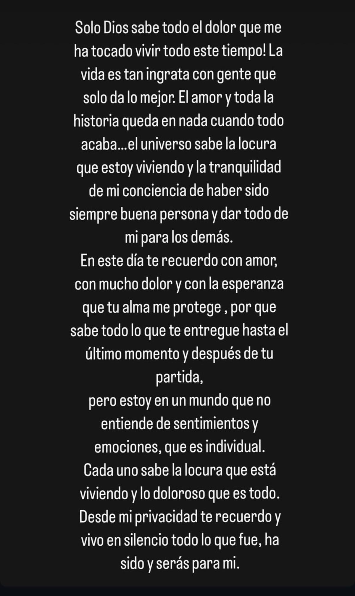 y su desgarrador mensaje a casi un mes de la muerte de su pareja.