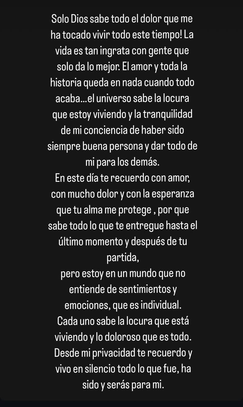 y su desgarrador mensaje a casi un mes de la muerte de su pareja.