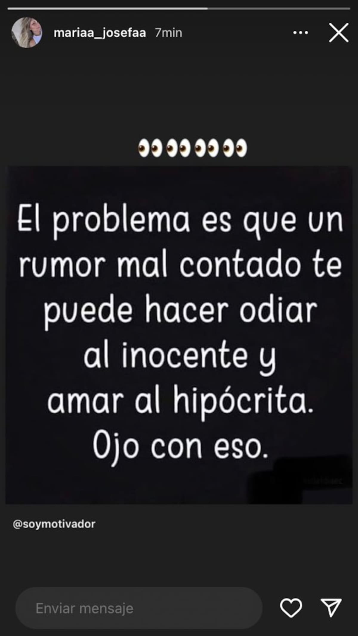 El mensaje de María Josefa Núñez, polola de Joan Cruz, en Instagram.