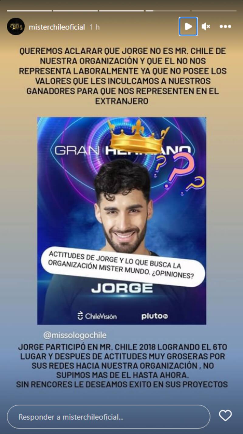 La cuenta oficial de Míster Chile en Instagram aclaró el verdadero vínculo que tiene con Jorge Aldoney con la institución.