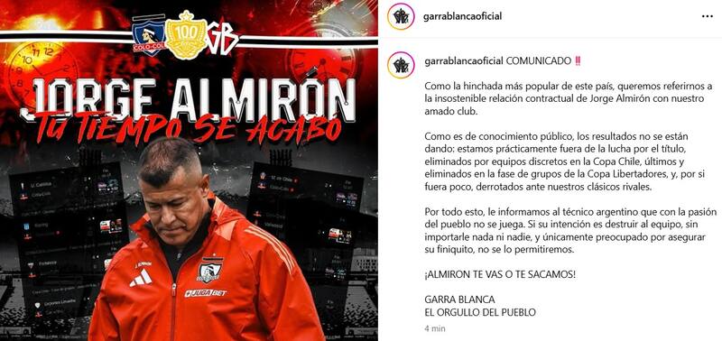 El DT fue amenazado por la Garra Blanca