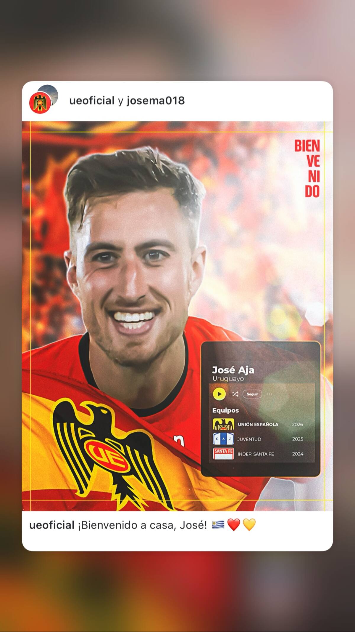 Así fue presentado el zaguero uruguayo. Foto: Instagram oficial - Unión Española