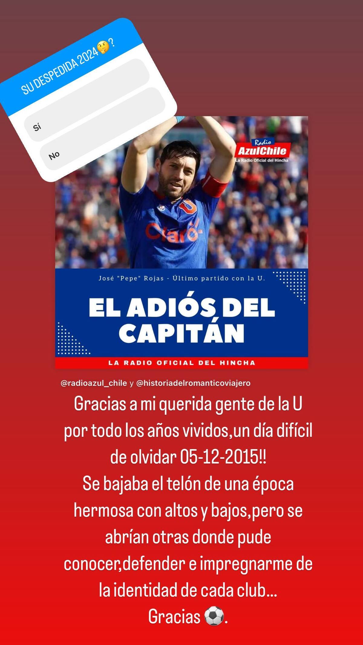 José Rojas quiere su despedida con los hinchas de la U.