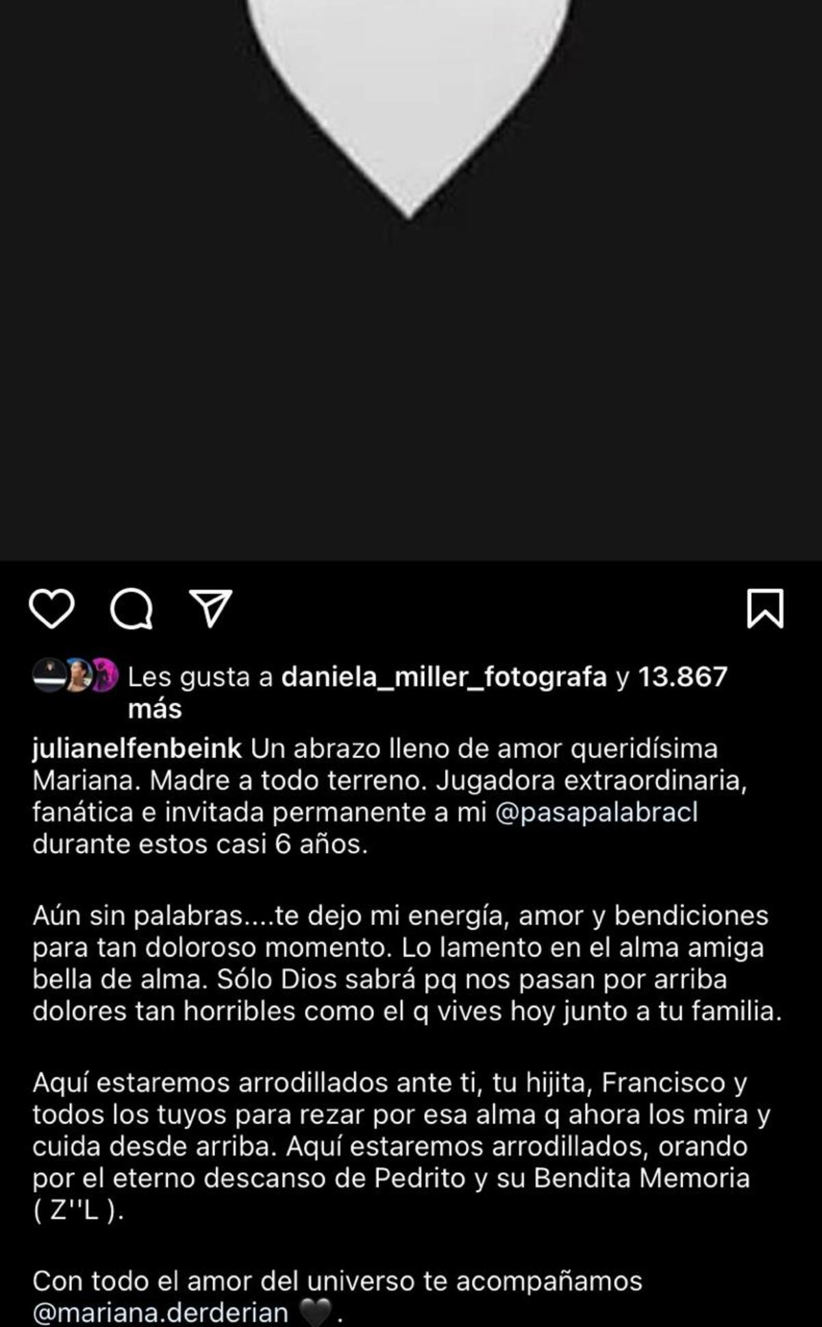 Julián Elfebain le envió condolencias a Mariana Derderián.