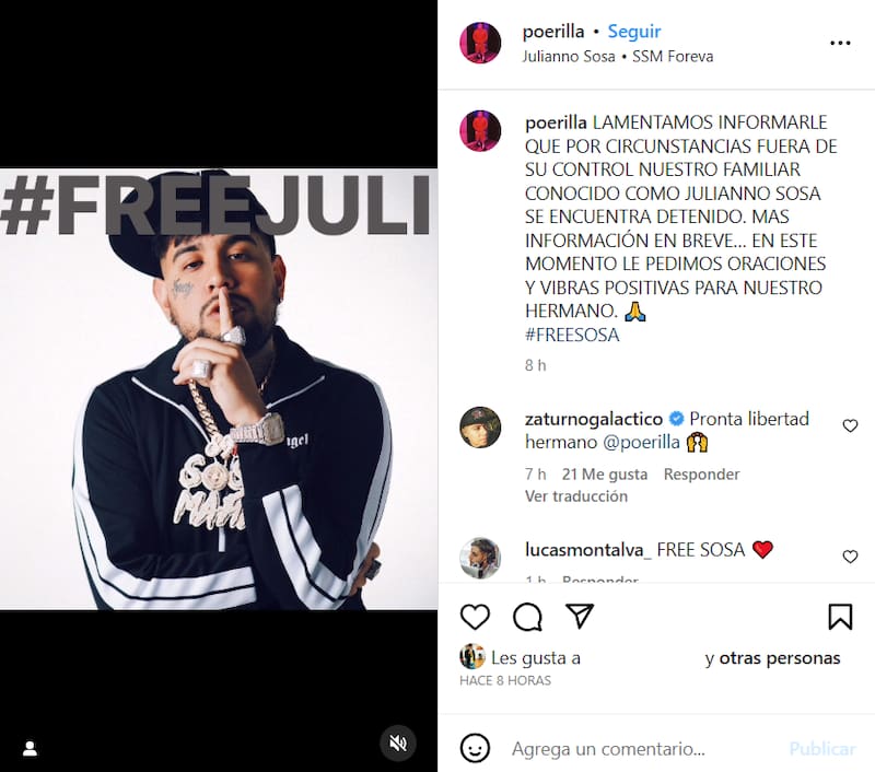 Representante de Julianno Sosa informó su detención.