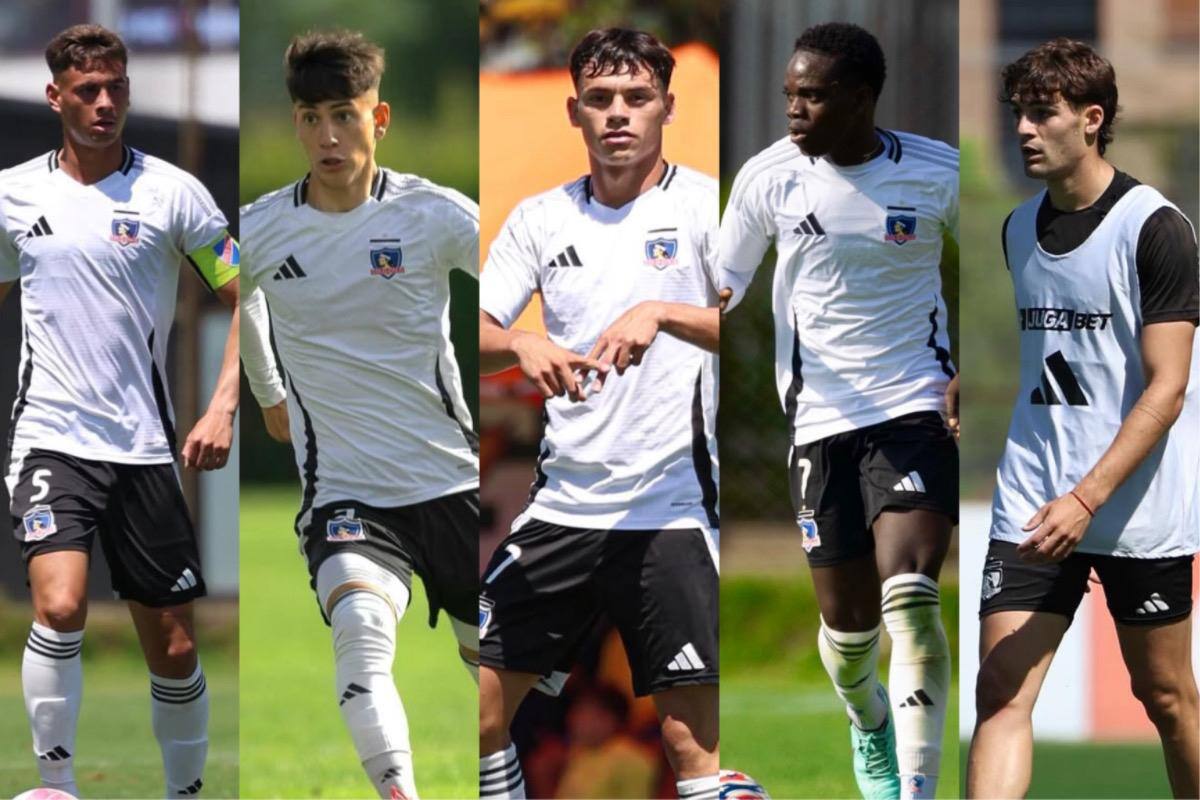 José Durán, Martín Lucero, Nahuel Flores, Manley Clerveaux y Bautista Giannoni son los cinco extranjeros de la Proyección de Colo Colo. Fotos: Colo Colo Fútbol Joven.